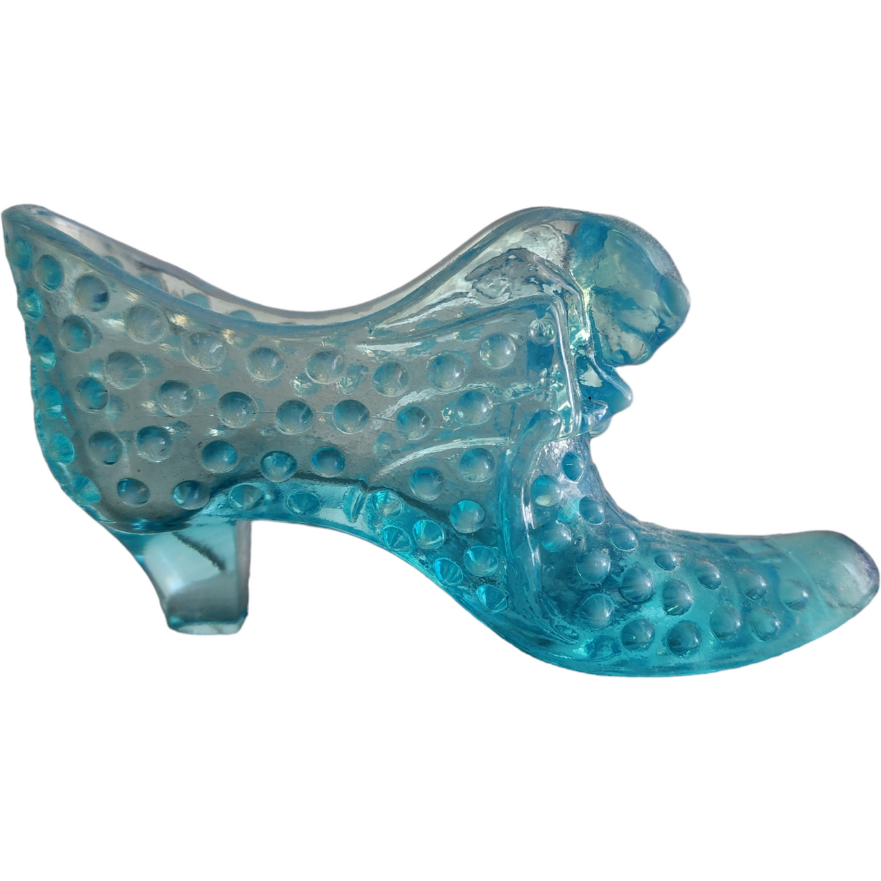 Fenton Hobnail Bluer Opalescent Slipper Vase