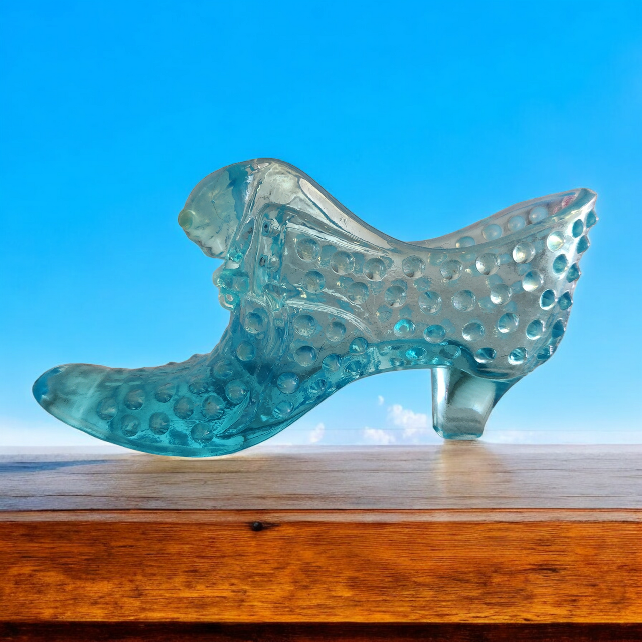 Fenton Hobnail Bluer Opalescent Slipper Vase