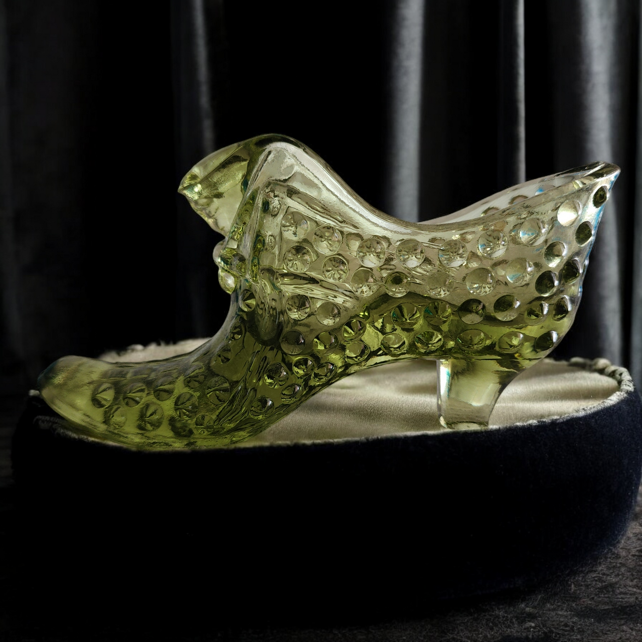 Fenton Hobnail Colonial Green Slipper Vase