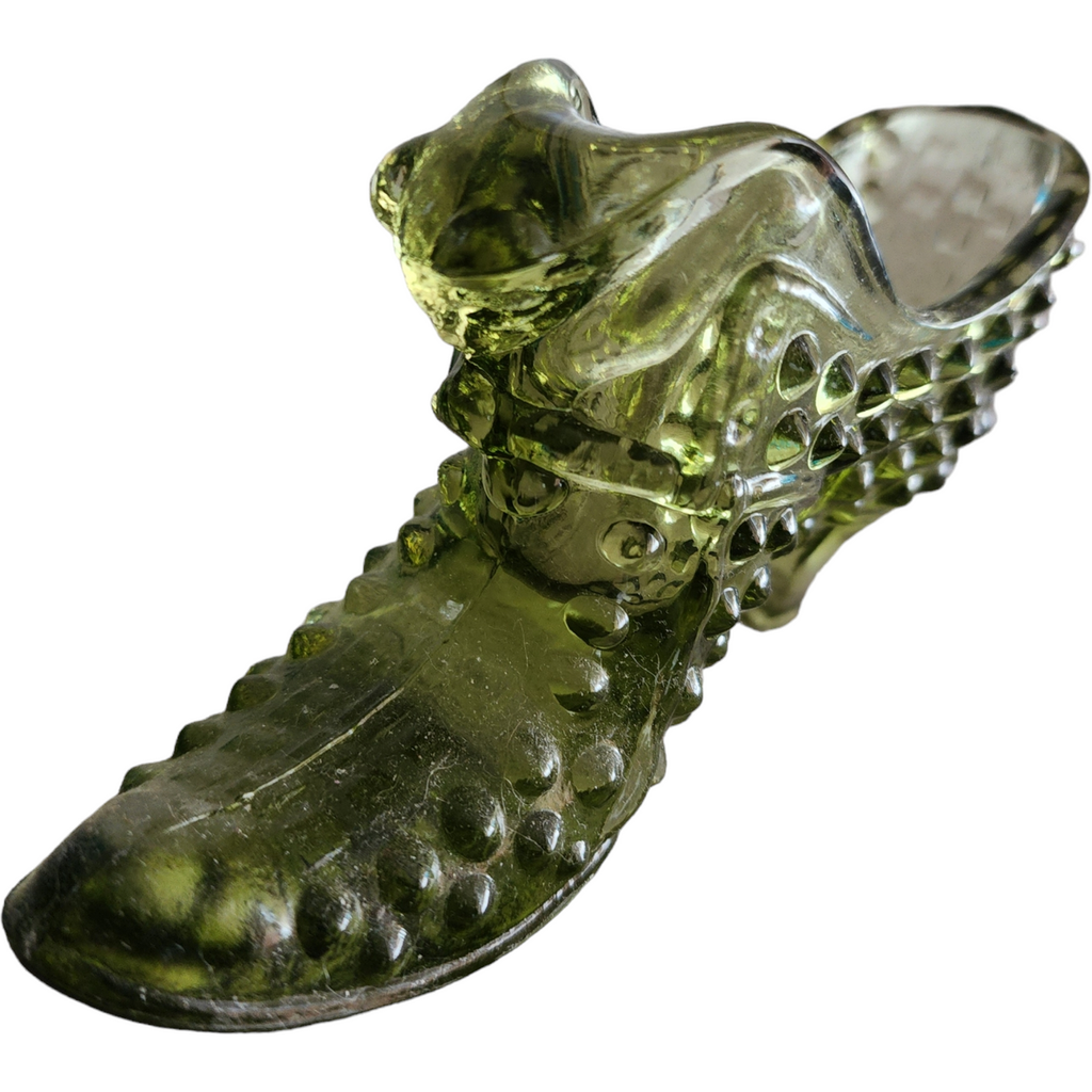 Fenton Hobnail Colonial Green Slipper Vase