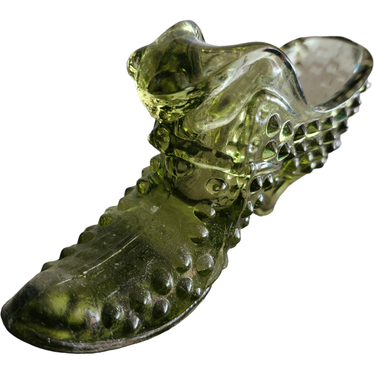 Fenton Hobnail Colonial Green Slipper Vase