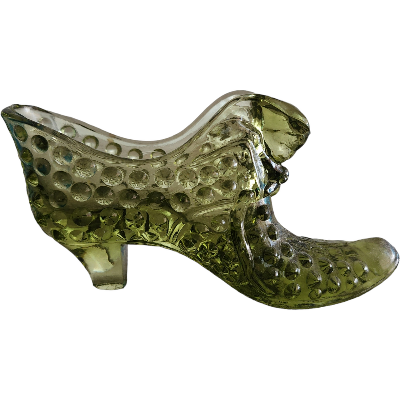 Fenton Hobnail Colonial Green Slipper Vase