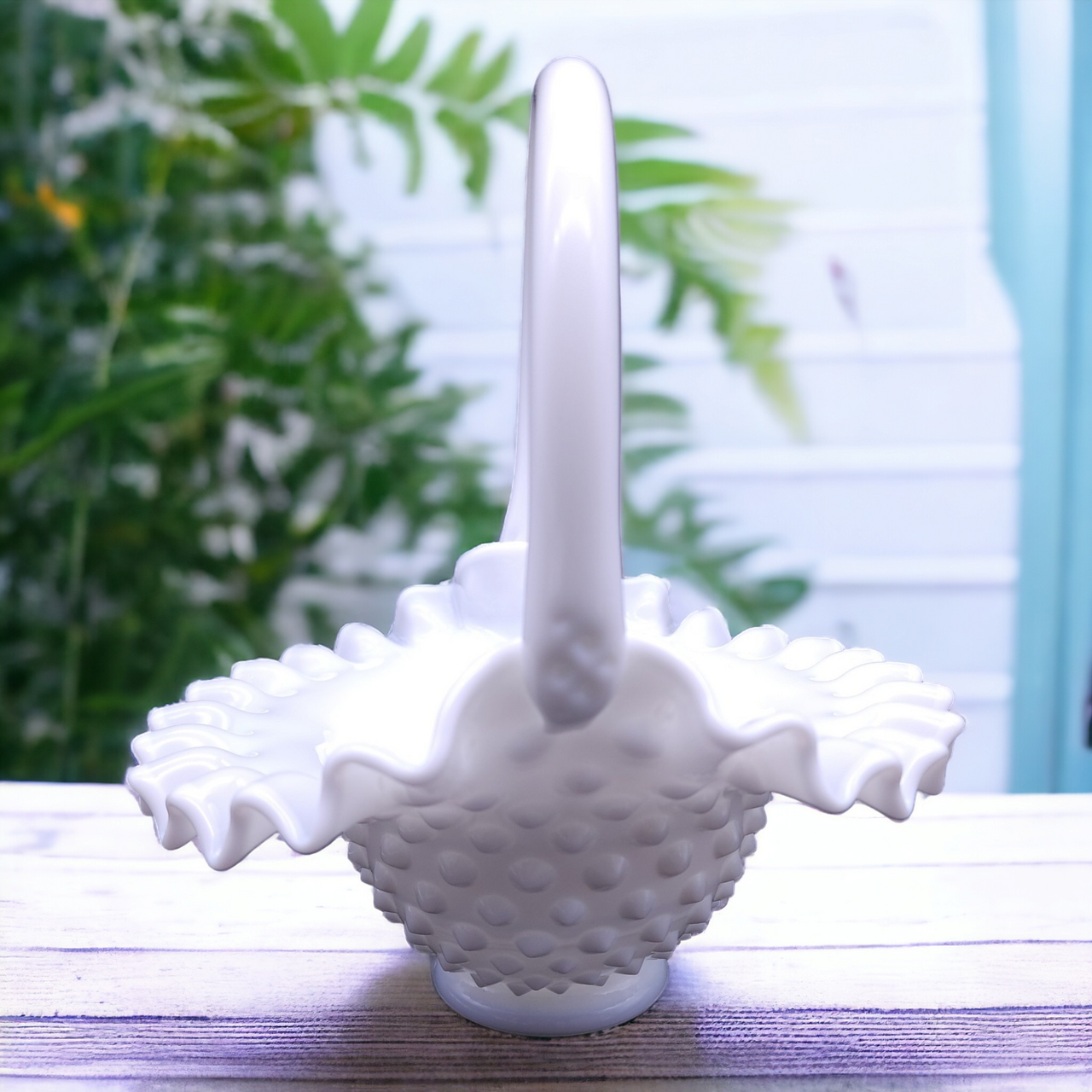 Fenton Hobnail Milk Glass 8" Basket