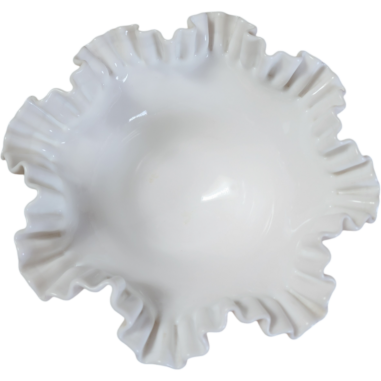 Fenton Hobnail Milk Glass Compote with Ruffled Edge