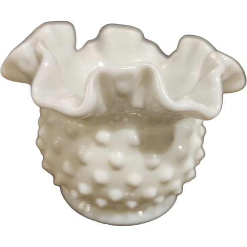 Fenton Hobnail Milk Glass Double Crimped Vase