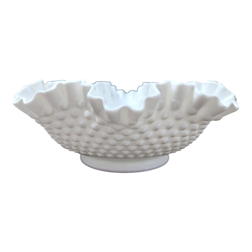 Fenton Hobnail Milk Glass Round Double Crimped Bowl