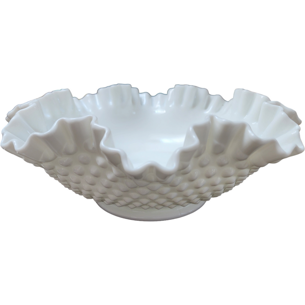 Fenton Hobnail Milk Glass Round Double Crimped Bowl
