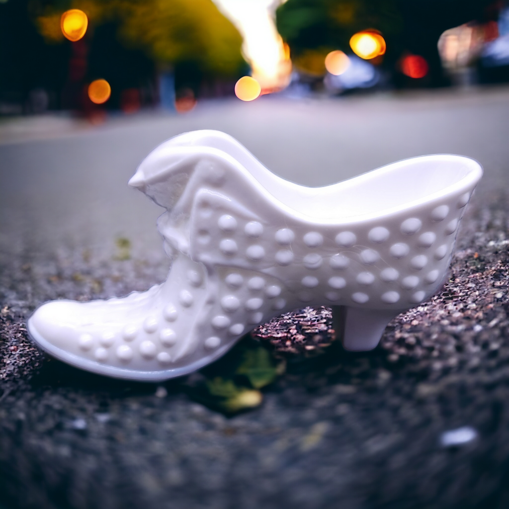 Fenton Hobnail Milk Glass Slipper