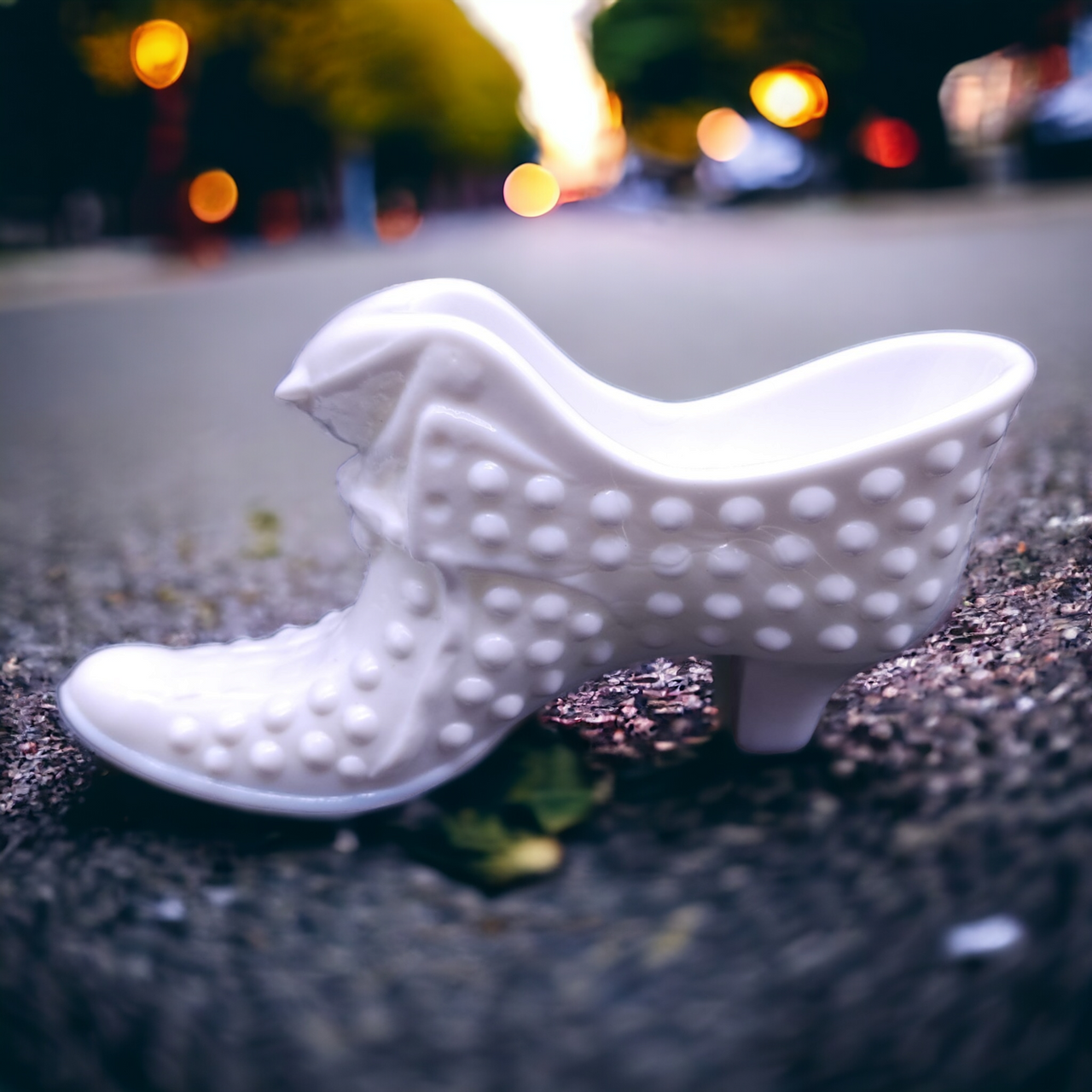 Fenton Hobnail Milk Glass Slipper