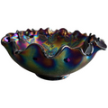 Fenton Holly Design Amethyst Carnival Glass Crimped Bowl Vase