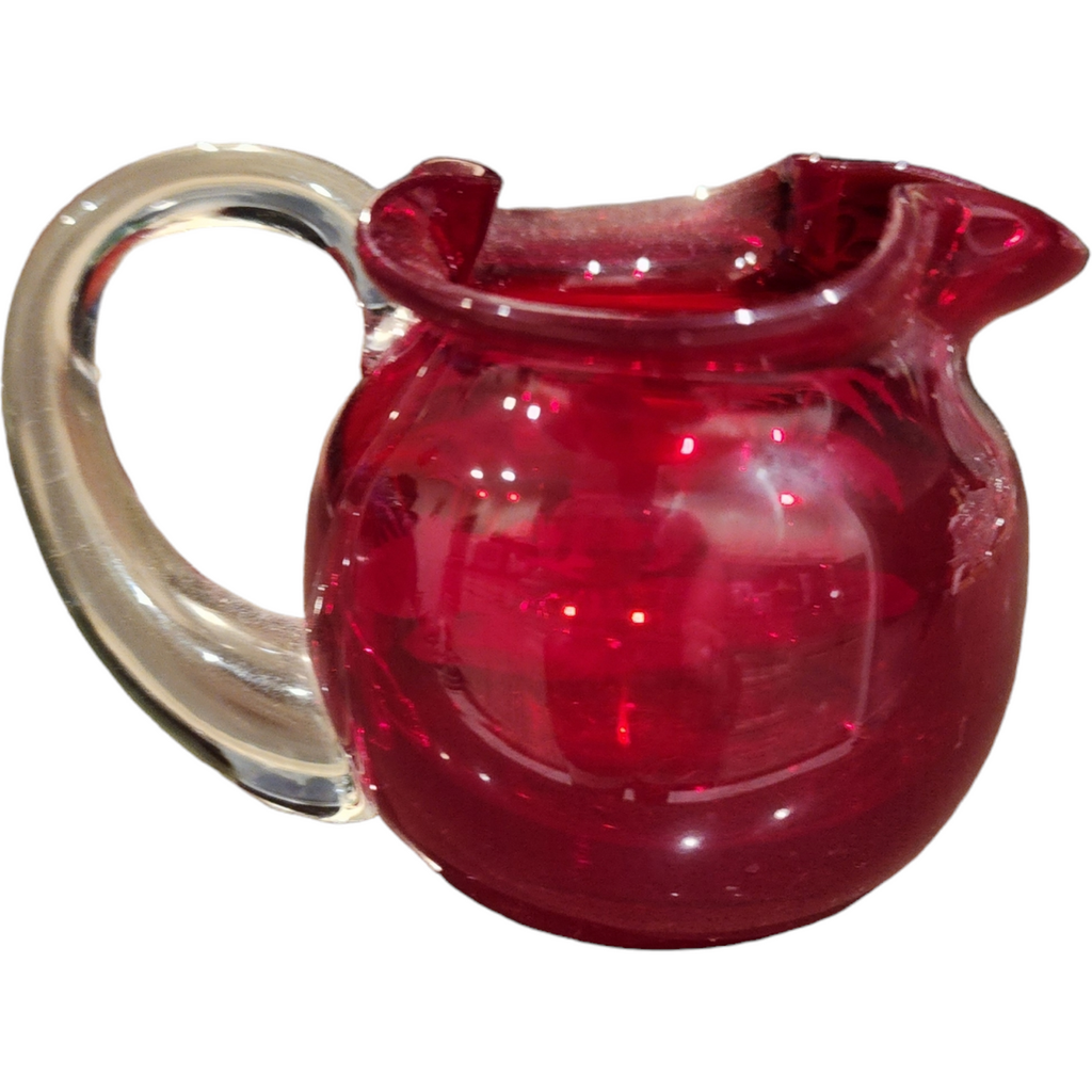 Fenton Mary Gregory Cranberry White Enameled Figure Mini Pitcher