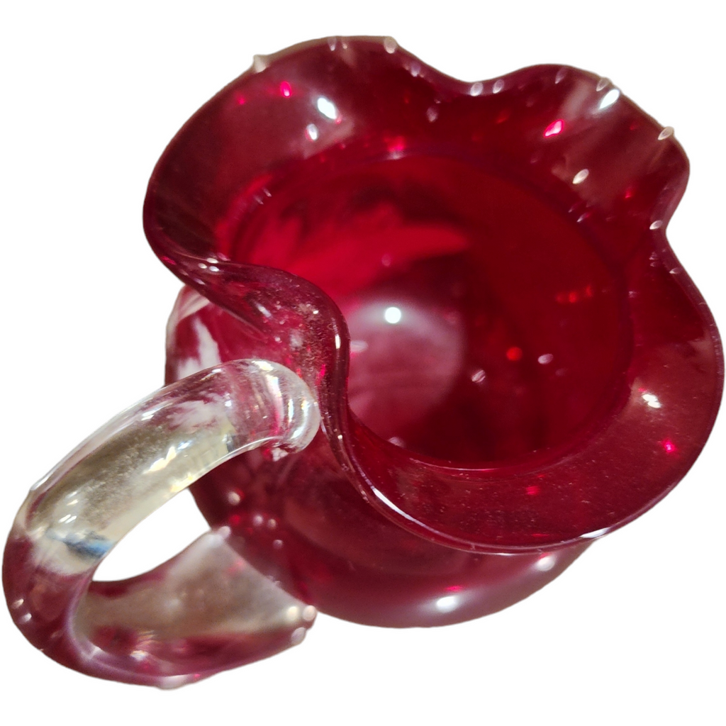 Fenton Mary Gregory Cranberry White Enameled Figure Mini Pitcher