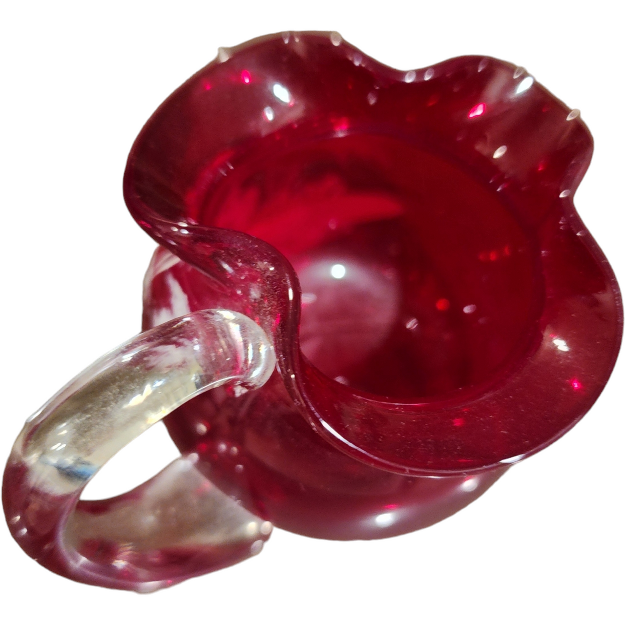 Fenton Mary Gregory Cranberry White Enameled Figure Mini Pitcher