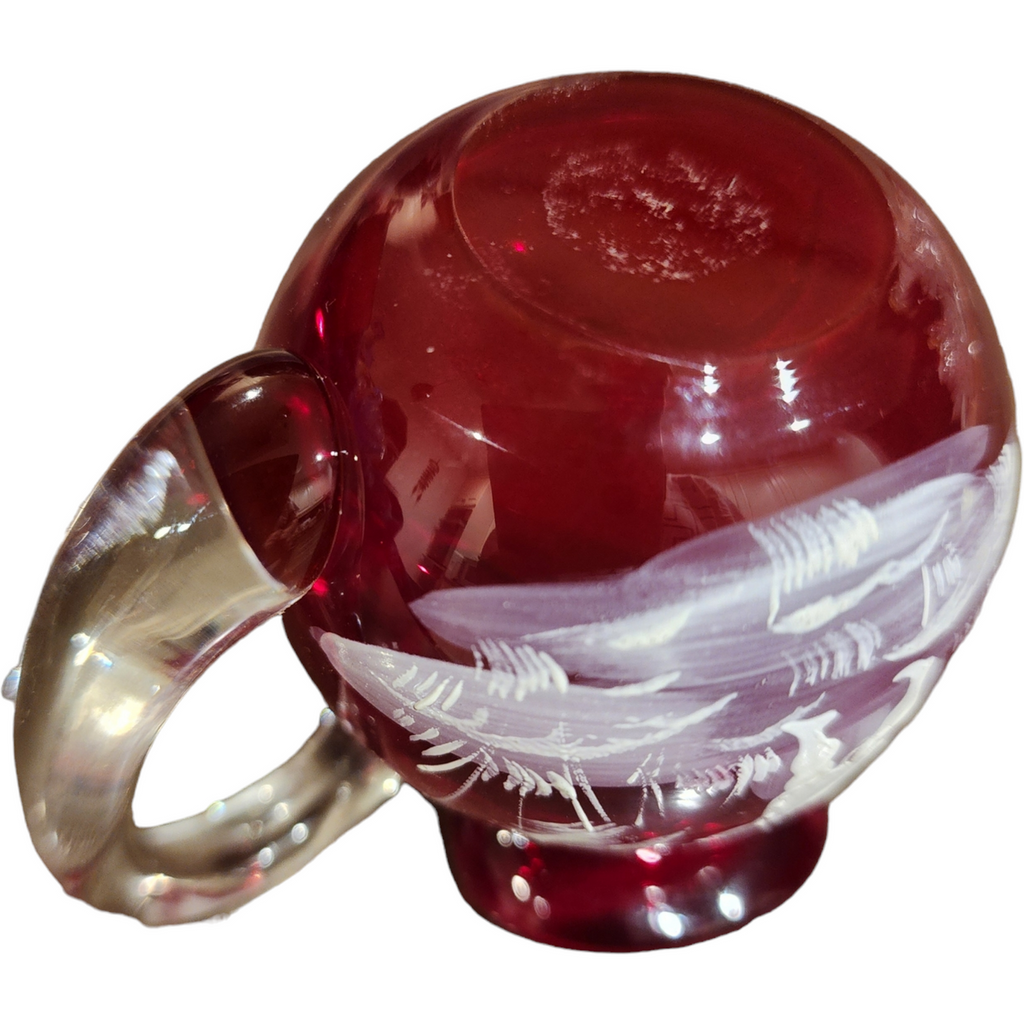 Fenton Mary Gregory Cranberry White Enameled Figure Mini Pitcher