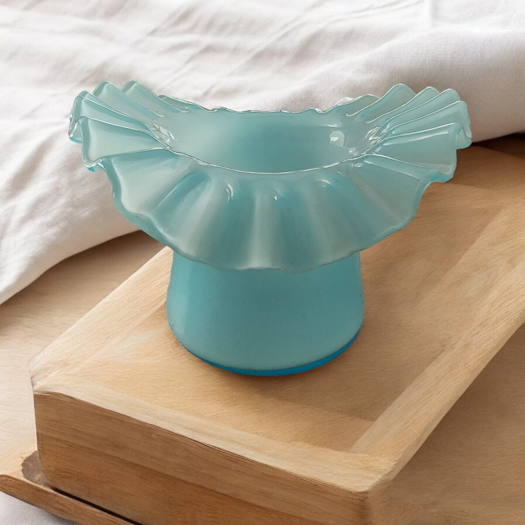 Fenton Pale Aqua Powder Blue Blue Overlay Topper Top Hat Vase
