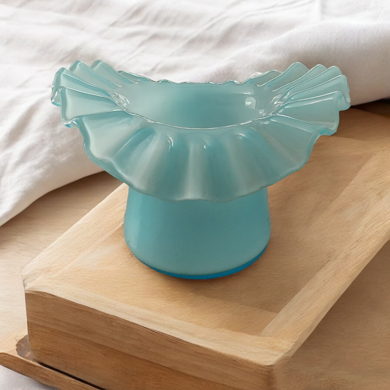 Fenton Pale Aqua Powder Blue Blue Overlay Topper Top Hat Vase