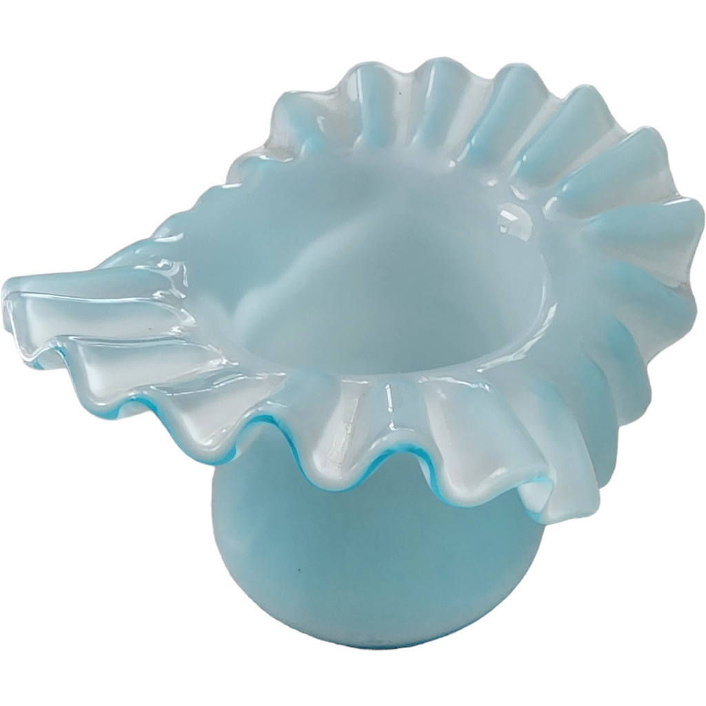 Fenton Pale Aqua Powder Blue Blue Overlay Topper Top Hat Vase