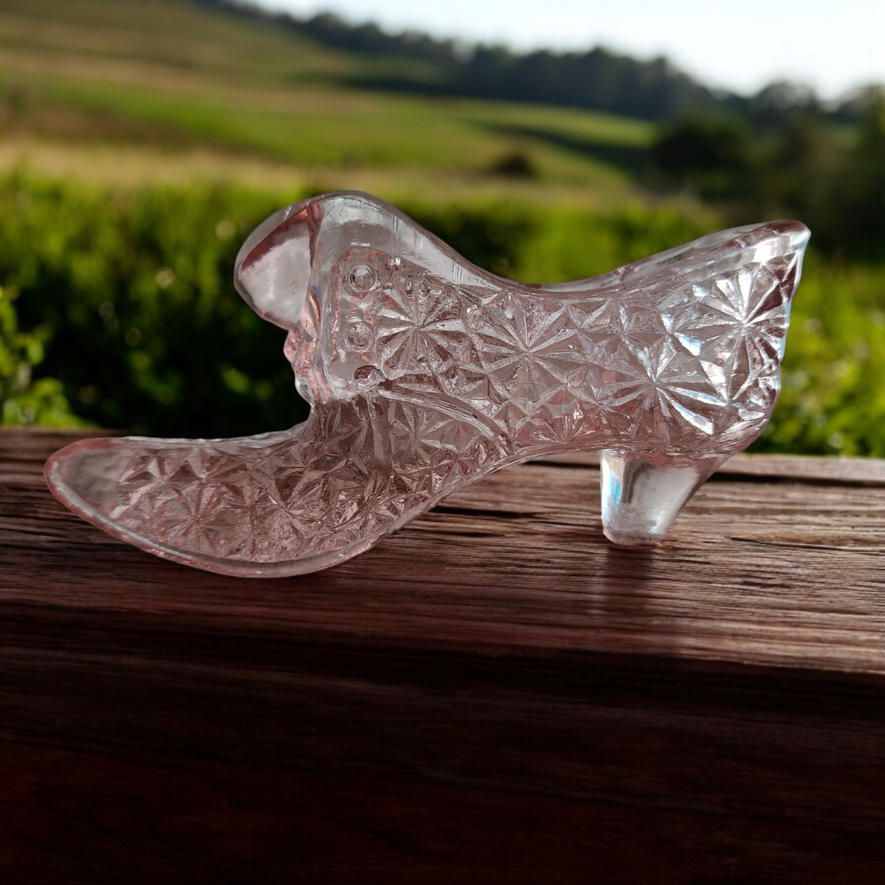 Fenton Pink Glass Slipper with Kitten Vase