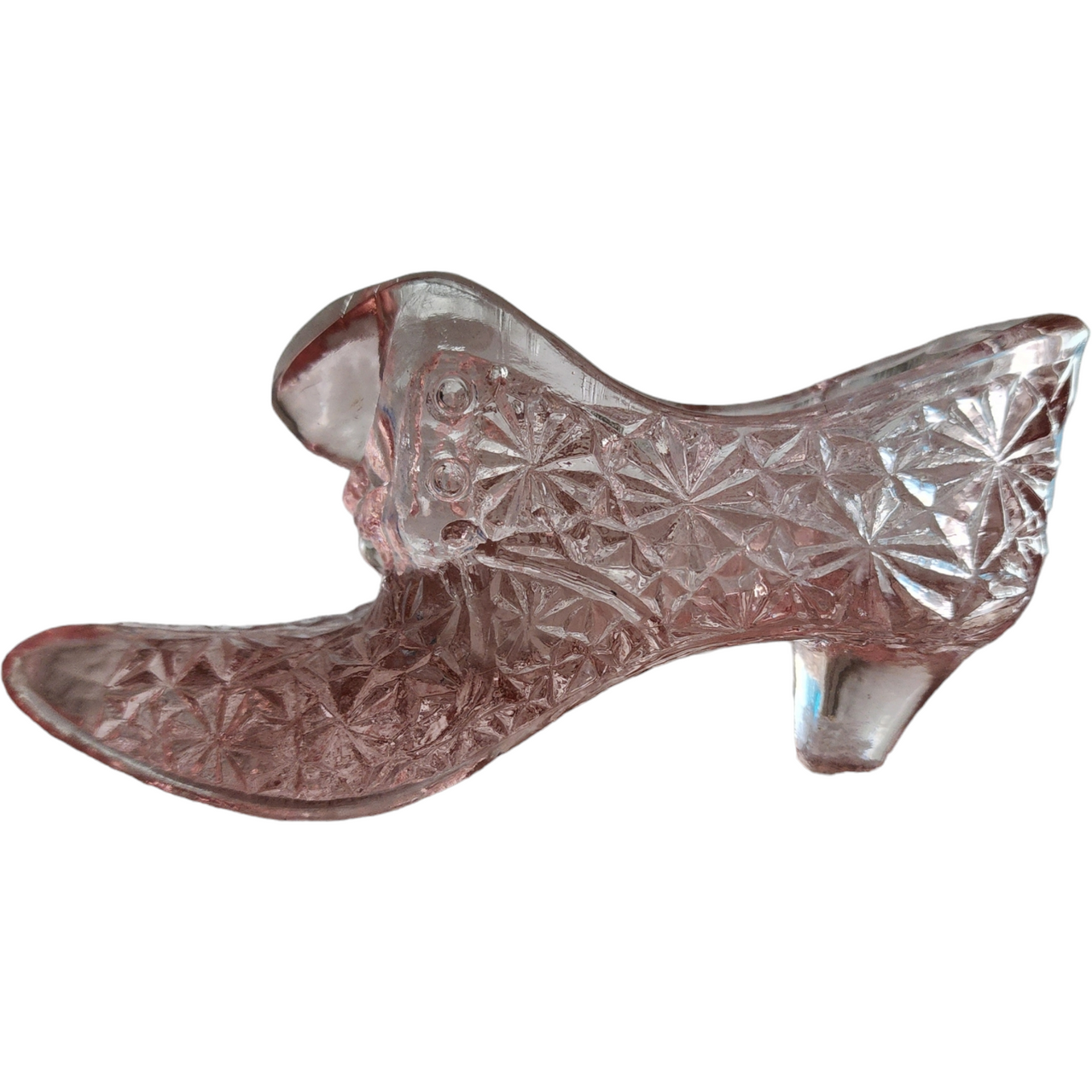 Fenton Pink Glass Slipper with Kitten Vase