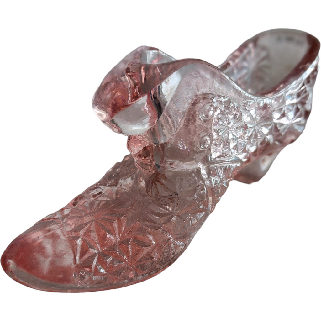 Fenton Pink Glass Slipper with Kitten Vase
