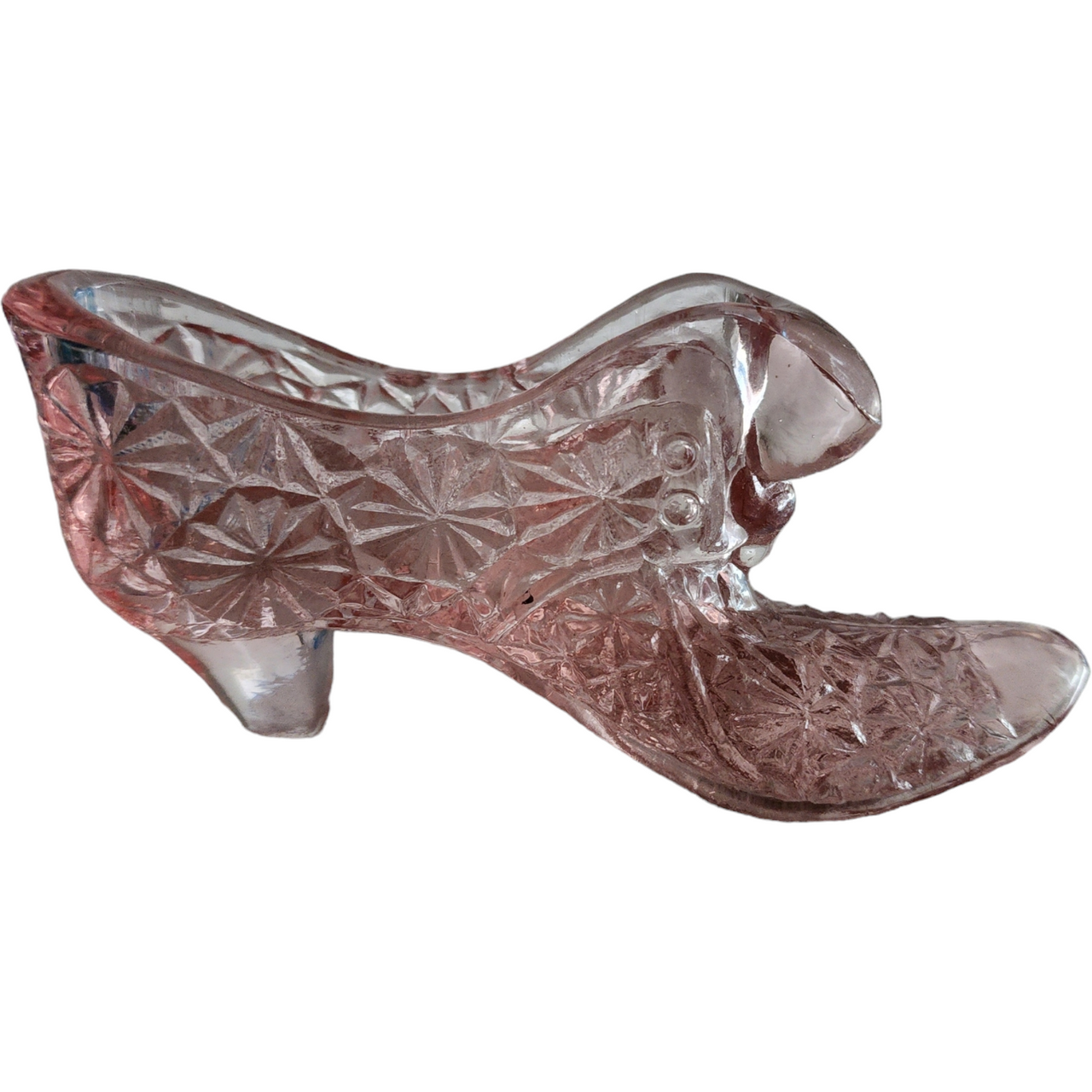 Fenton Pink Glass Slipper with Kitten Vase