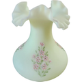 Fenton Pink Blossoms Uranium Glass UV Glows Yellow Milk Glass Flower Vase