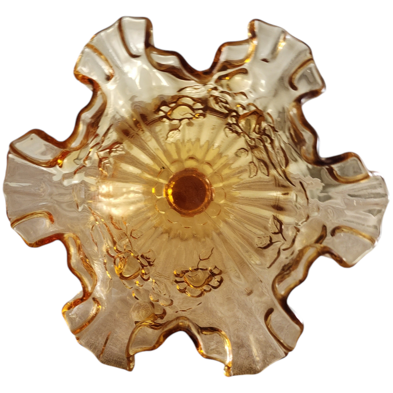 Fenton Rose Amber Colonial Rose Design Footed Small Comport Vase