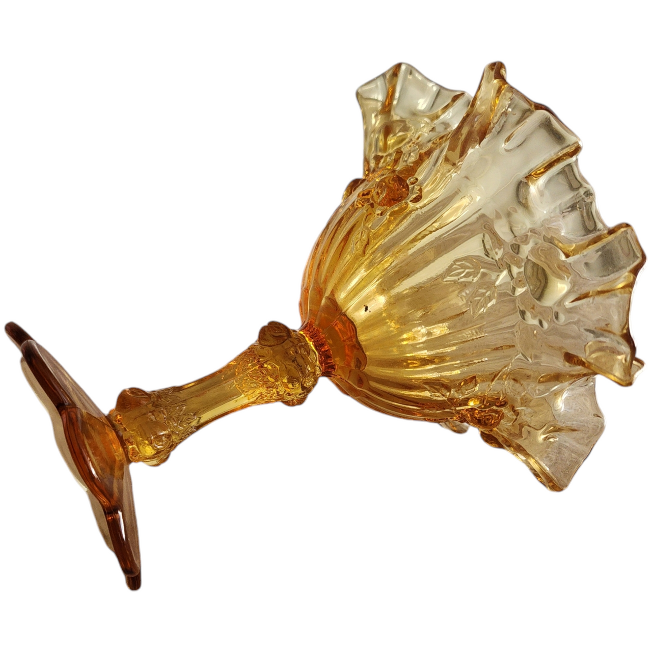 Fenton Rose Amber Colonial Rose Design Footed Small Comport Vase