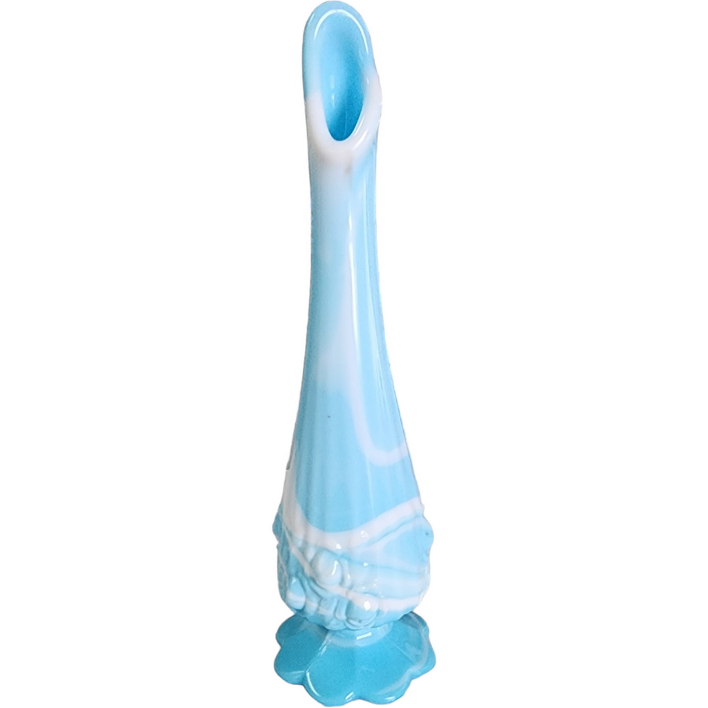 Fenton Rose Blue Marble Footed Bud Vase