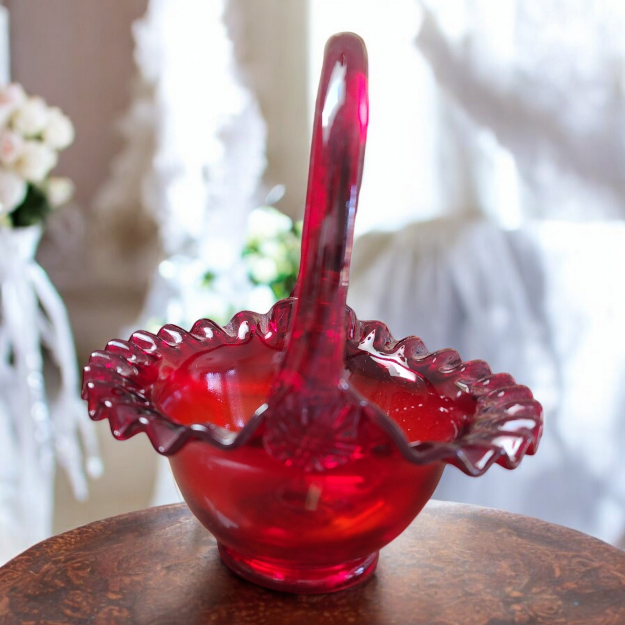 Fenton Ruby Red Pressed Glass Basket