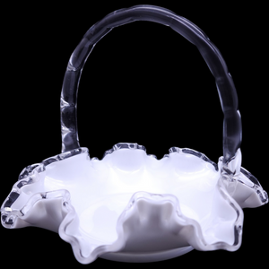 Fenton Silver Crest Clear Crimped On Milk Glass 8" Basket