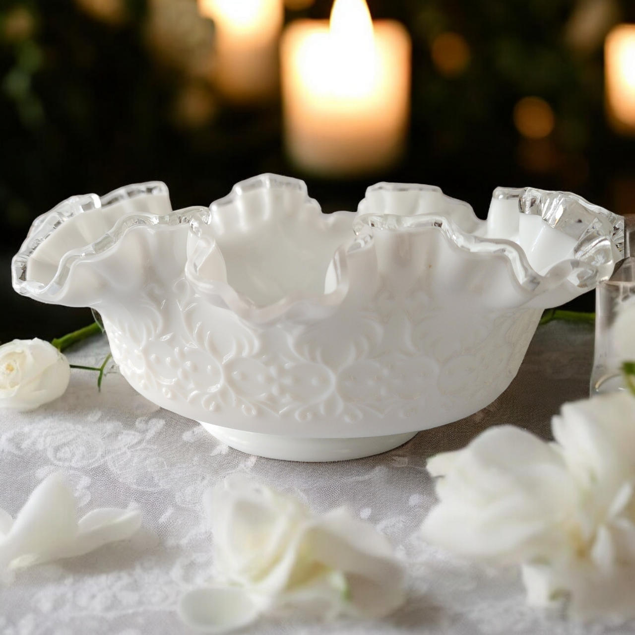 Fenton Silver Crest Spanish Lace Round Crimped Bowl