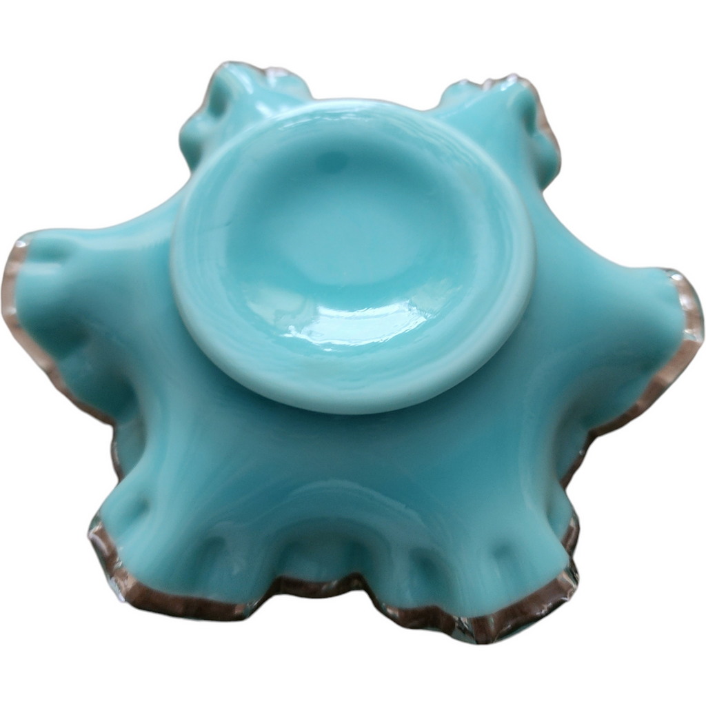 Fenton Silver Turquoise Clear Crimped Edge Double Crimped Bon Bon Dish