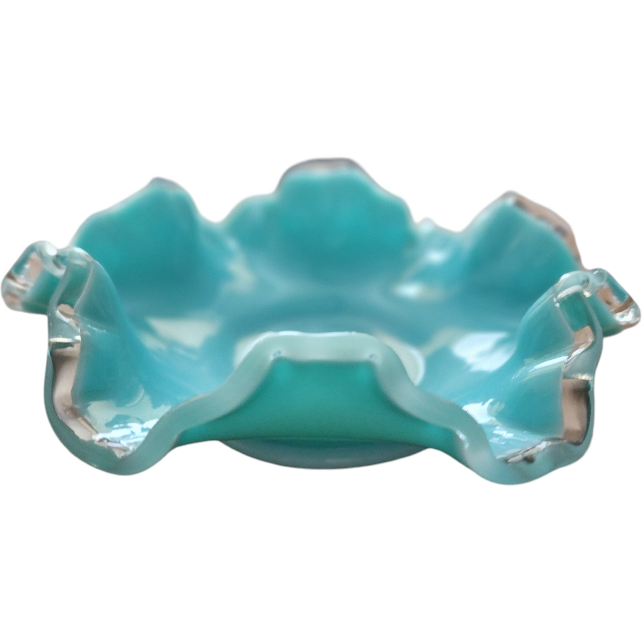 Fenton Silver Turquoise Clear Crimped Edge Double Crimped Bon Bon Dish