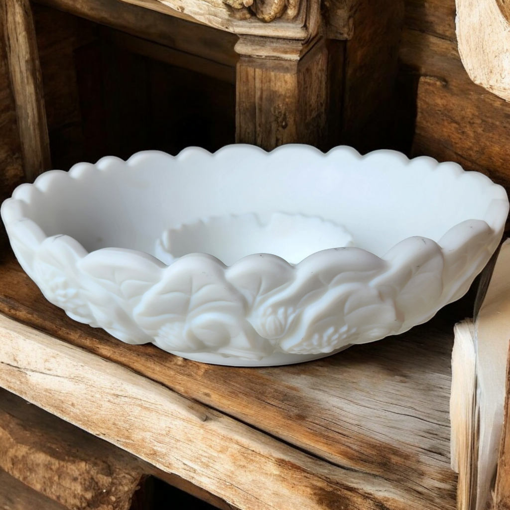 Fenton White Satin Ashtray, Chip & Dip or Candle Bowl