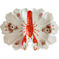 Floral  Double-Sided Porcelain Painted Red lobster Handle Serving Dish Germany