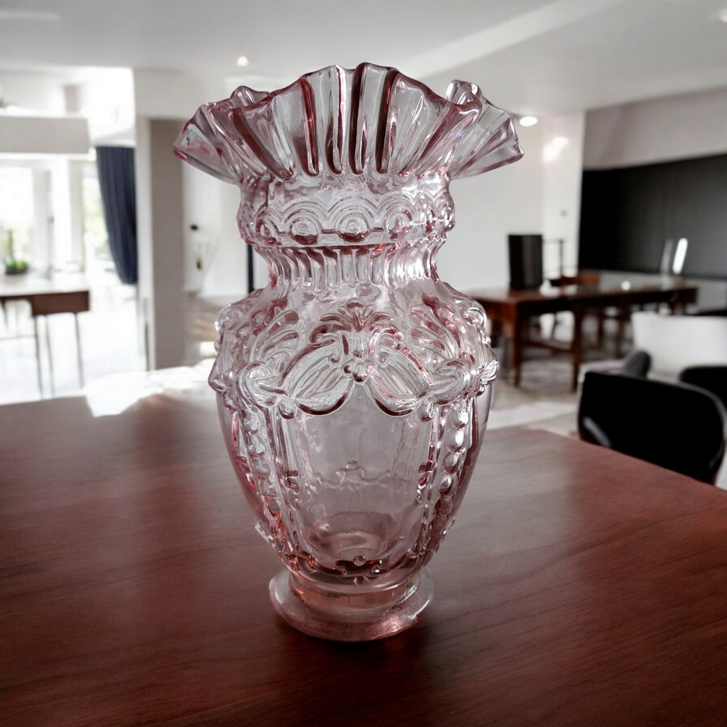 Floral Pink Glass Ruffled Vase Portugal