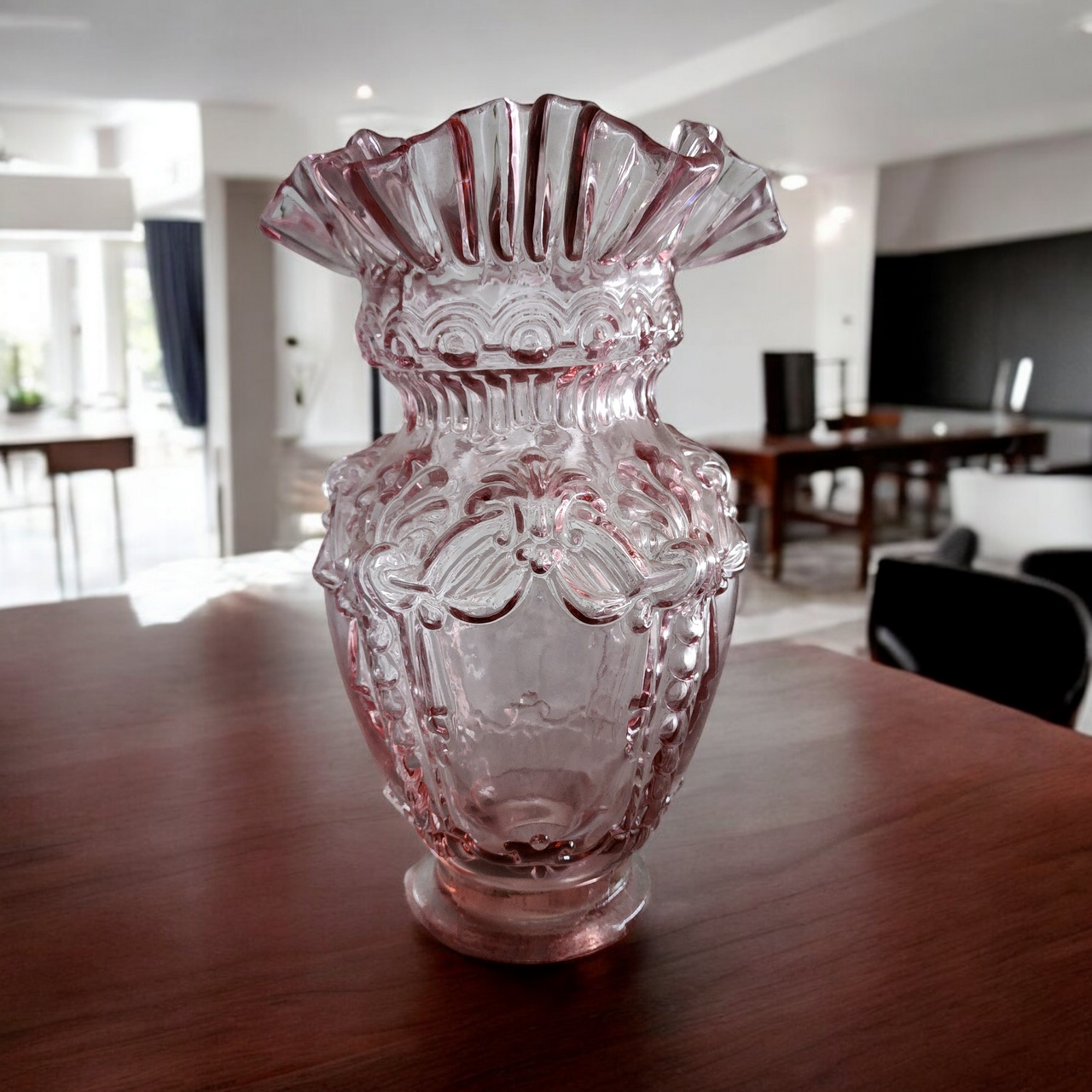 Floral Pink Glass Ruffled Vase Portugal