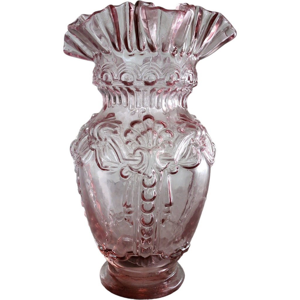 Floral Pink Glass Ruffled Vase Portugal