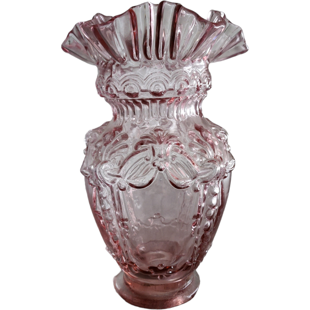 Floral Pink Glass Ruffled Vase Portugal