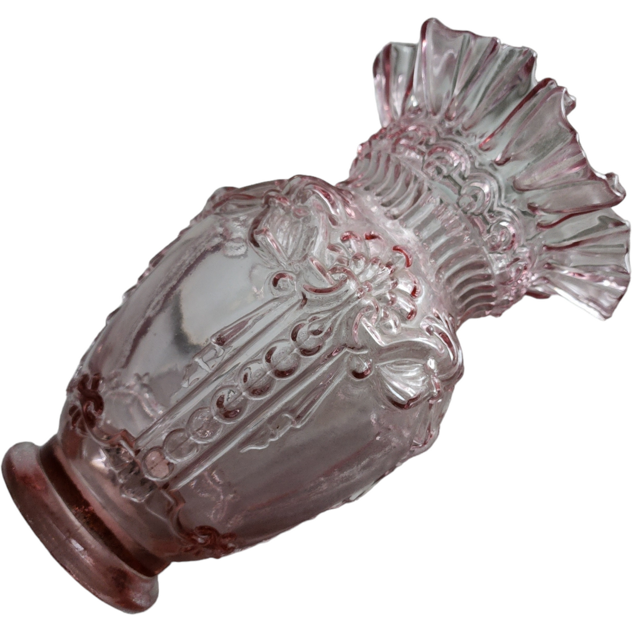 Floral Pink Glass Ruffled Vase Portugal