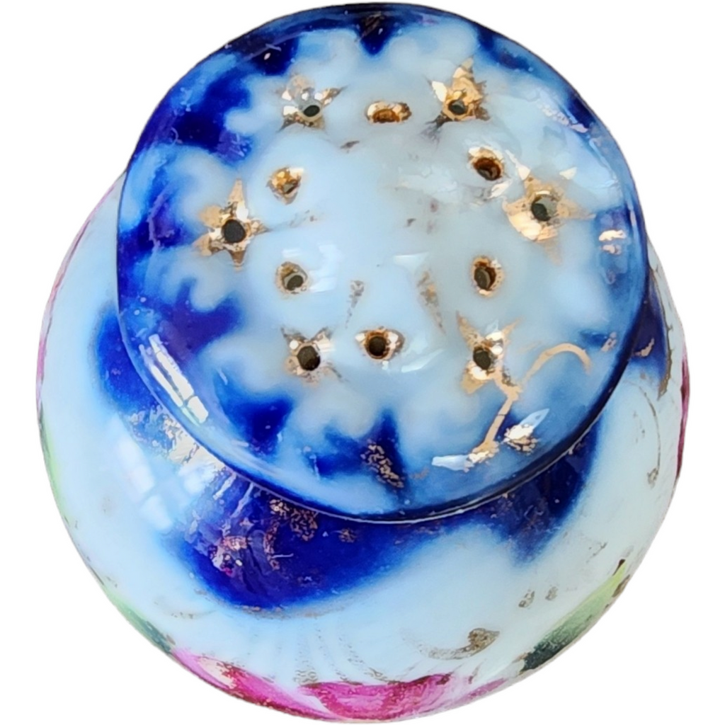Flow Blue Hand Painted Floral Salt or Pepper Shakers Japan