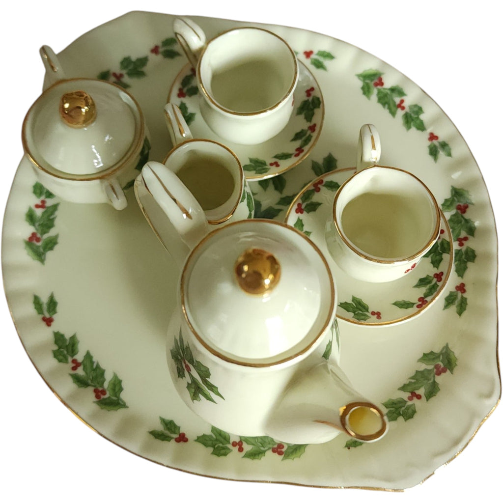 Baum Brothers Formalities Yellow Backgound, Pink Chintz Flowers10 Pc Miniature Tea Set