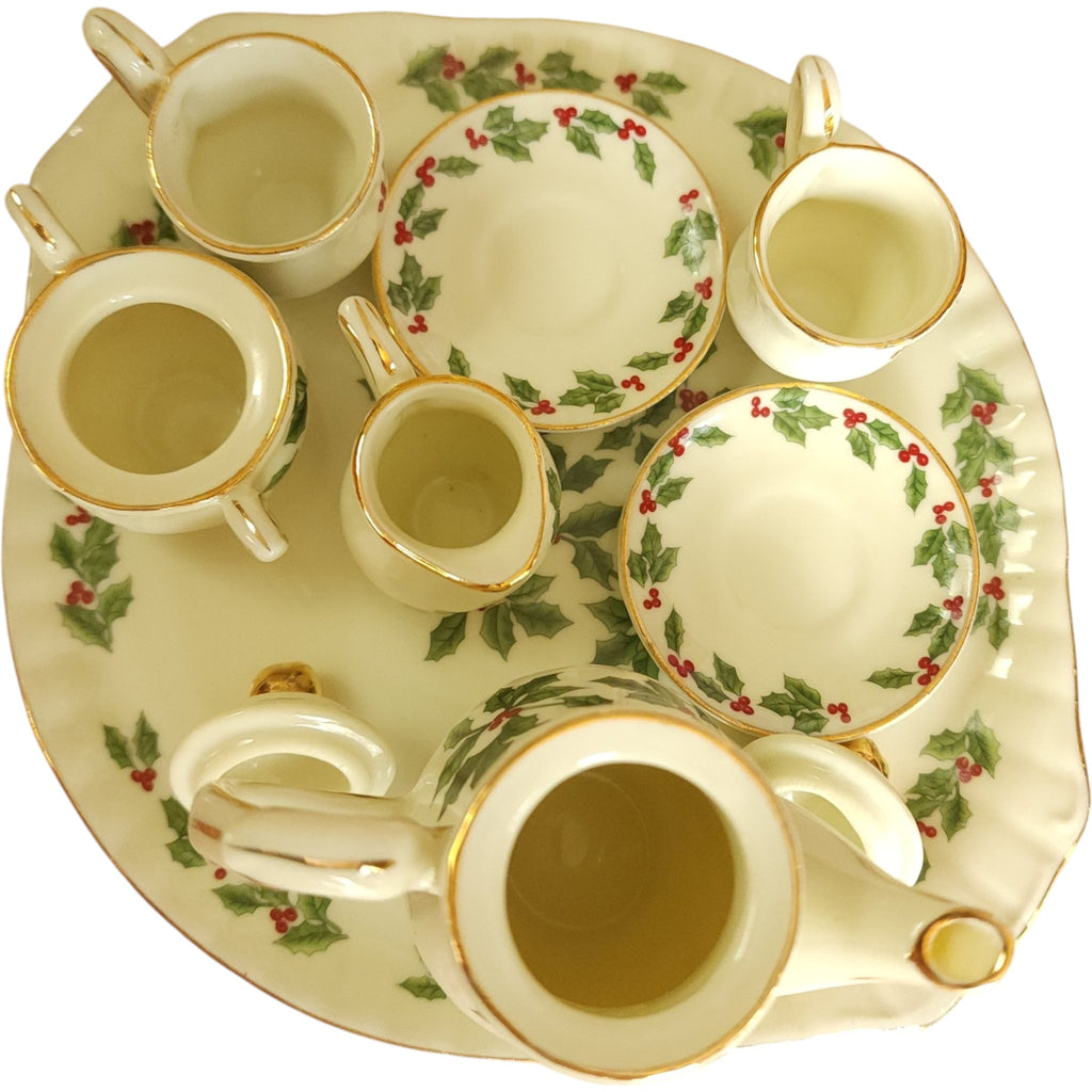 Baum Brothers Formalities Yellow Backgound, Pink Chintz Flowers10 Pc Miniature Tea Set