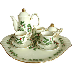 Baum Brothers Formalities Yellow Backgound, Pink Chintz Flowers10 Pc Miniature Tea Set