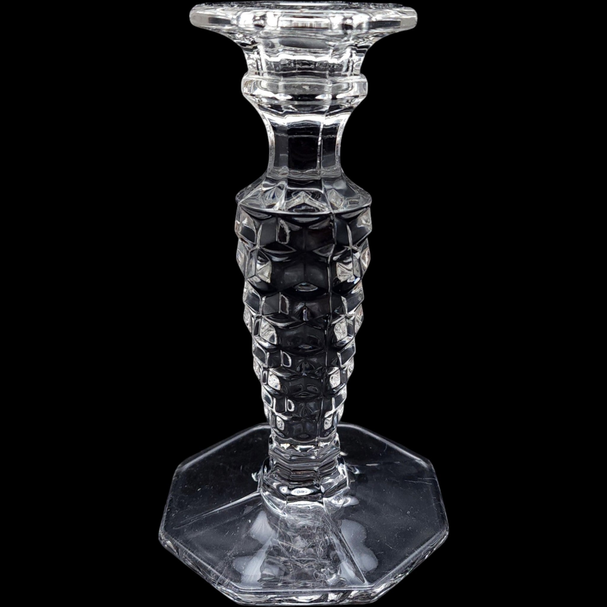 Fostoria American Clear Glass Octagonal Base Single Candlestick Holder