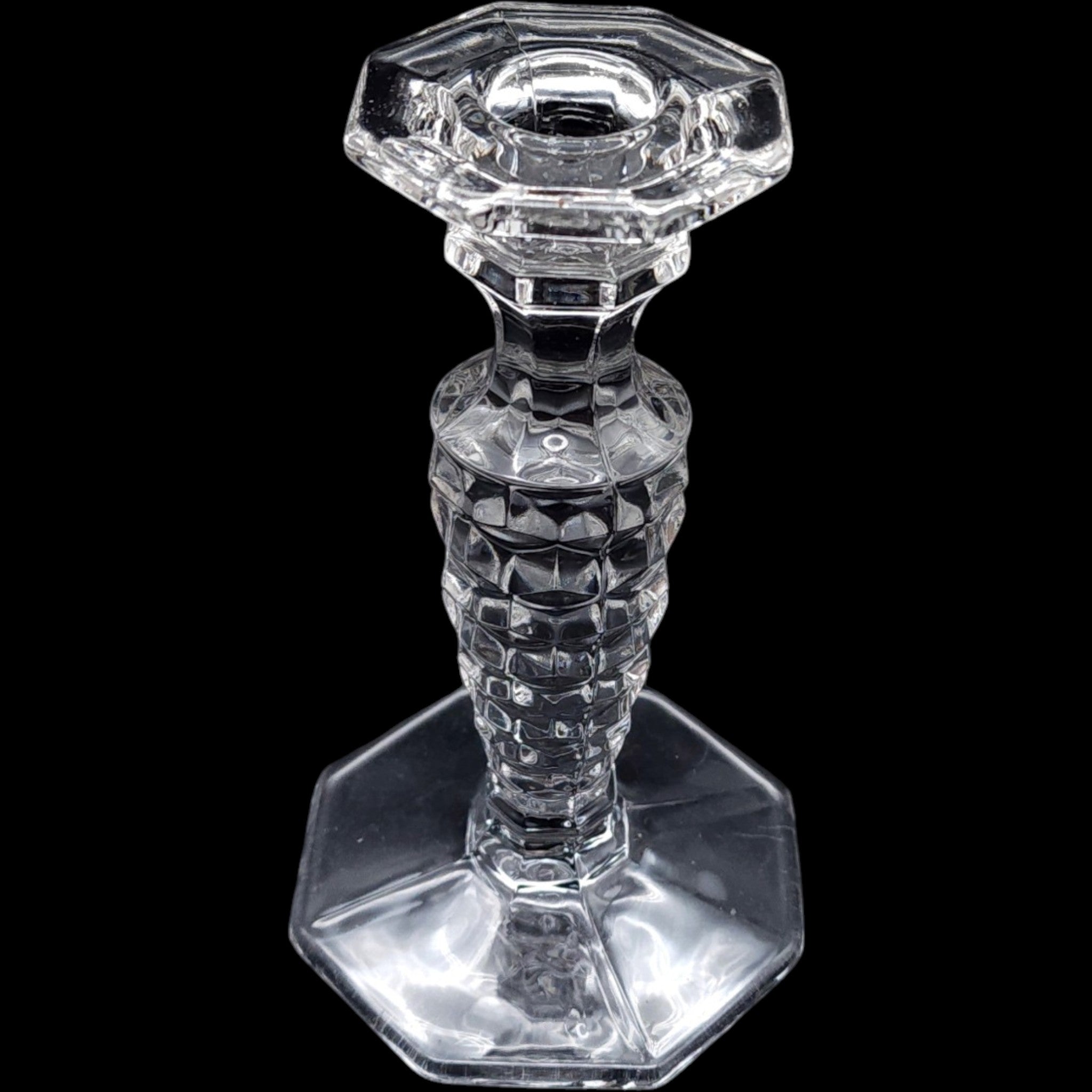 Fostoria American Clear Glass Octagonal Base Single Candlestick Holder