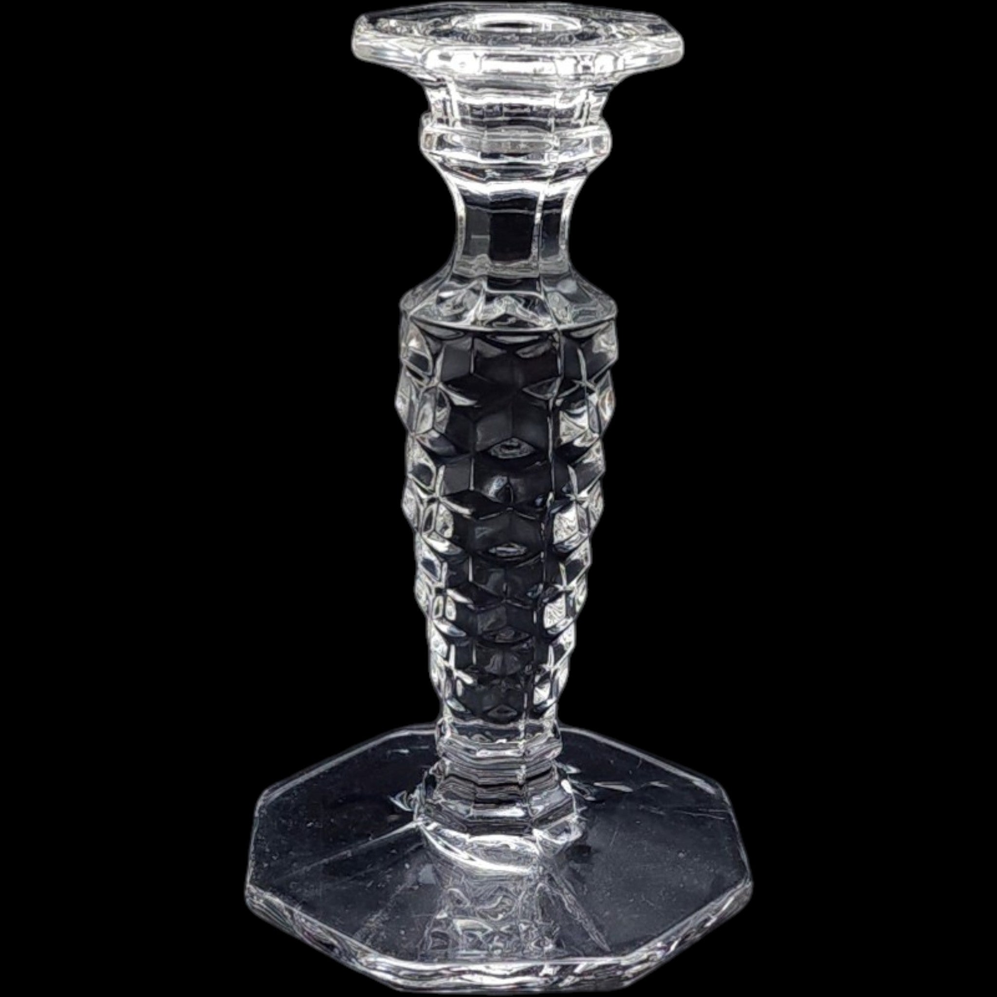 Fostoria American Clear Glass Octagonal Base Single Candlestick Holder