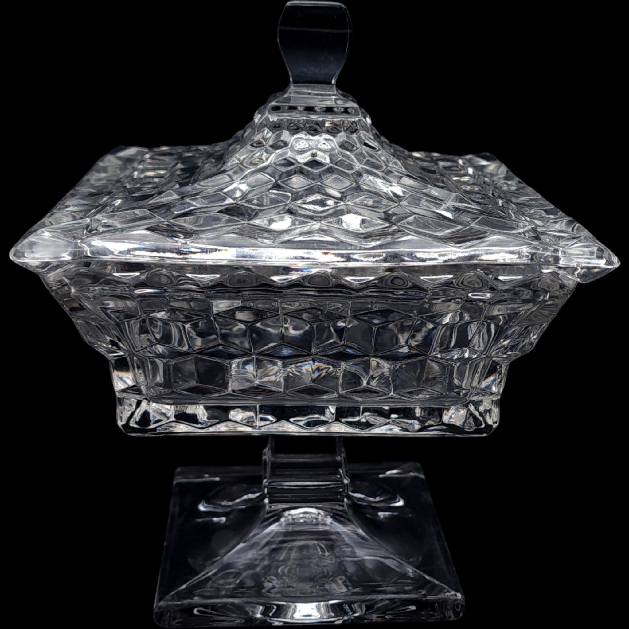 8" Fostoria American Clear Glass Pedestal Covered Wedding Bowl Dish with Lid
