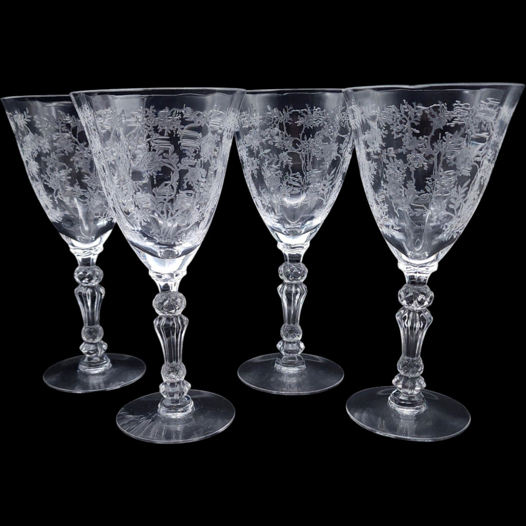 Fostoria Chintz Etched Claret Wine Glasses Set of 4